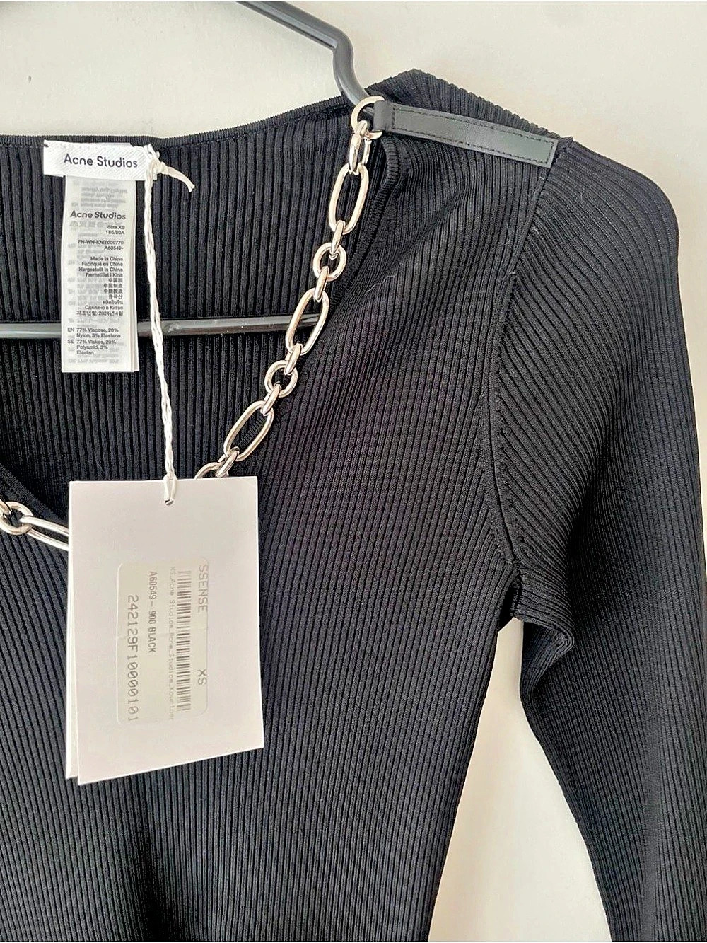 Acne Studios Chain-Embellished Leather-Trimmed Ribbed-Knit Sweater Ribbed-Knit - Picture 7 of 8